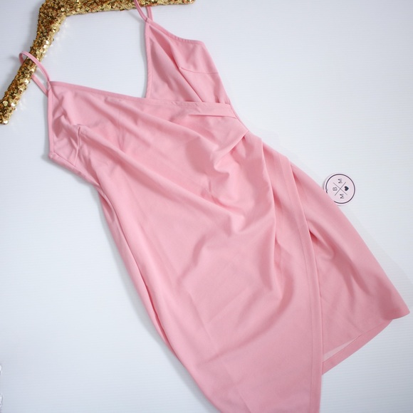Pastel Pink Sleeveless Wrap Asymmetrical Dress - Picture 6 of 8